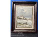 Beautiful, marine landscape on canvas with oil paints