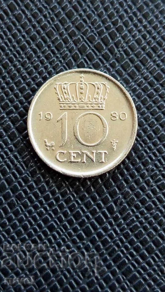 Нидерландия 10 цента, 1980 г.