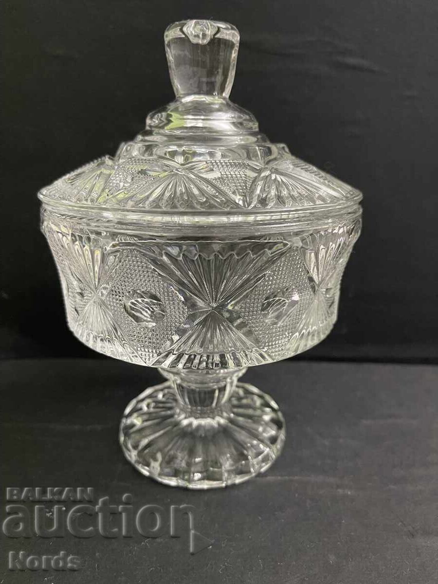 Glass candy dish on a stand