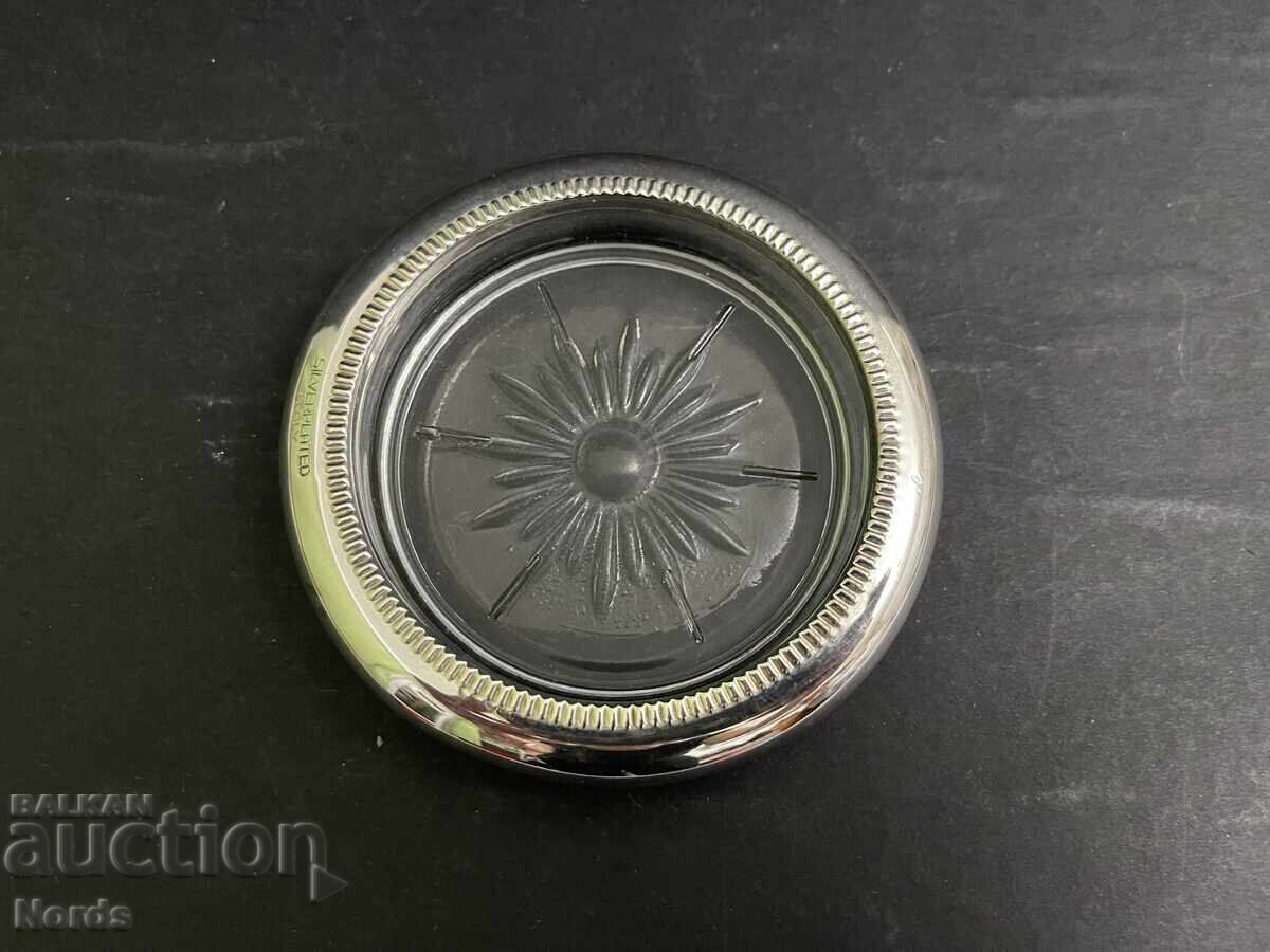 Italian wine coaster with silver-plated trim