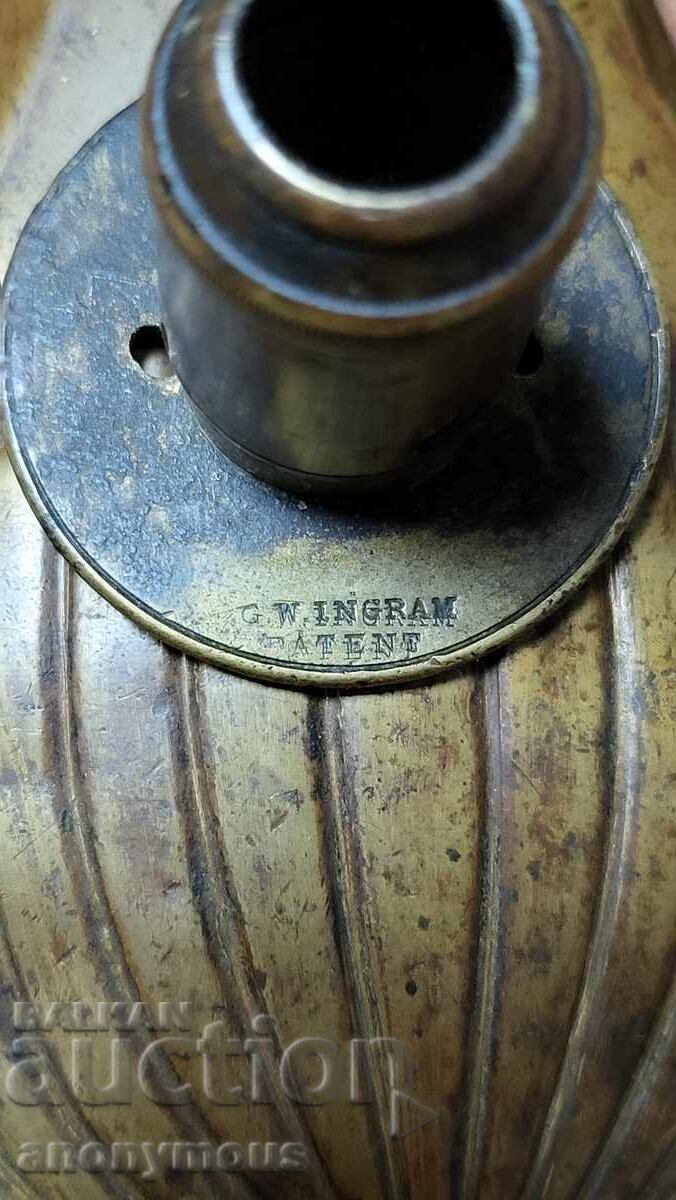 Auction  Brass old powder flask, powder horn