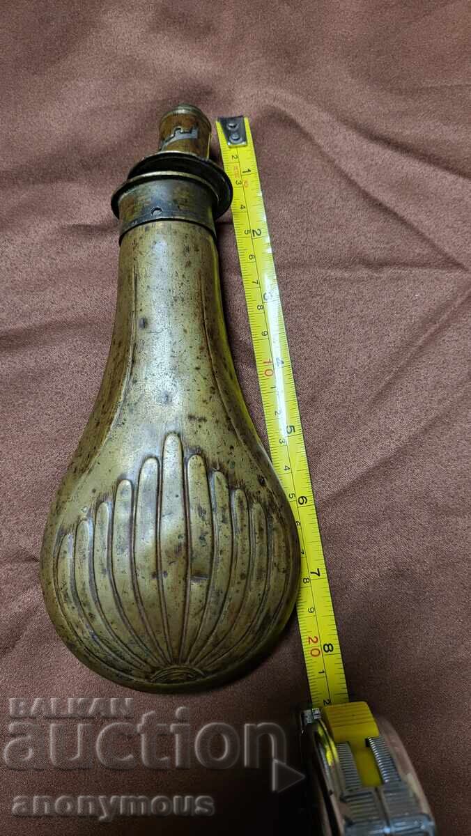 Brass old powder flask, powder horn - 7