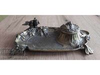 Inkwell France vintage bronze Art Nouveau style