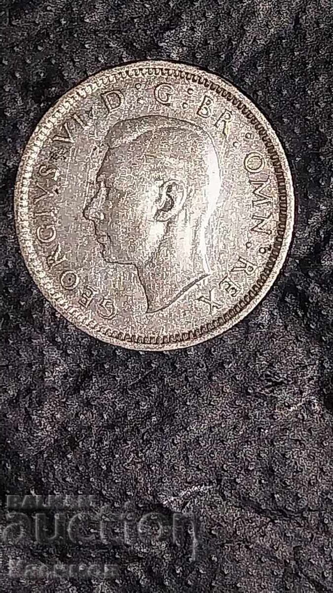 Auction  Old Silver Coin 6 Pence 1942 Great Britain. year