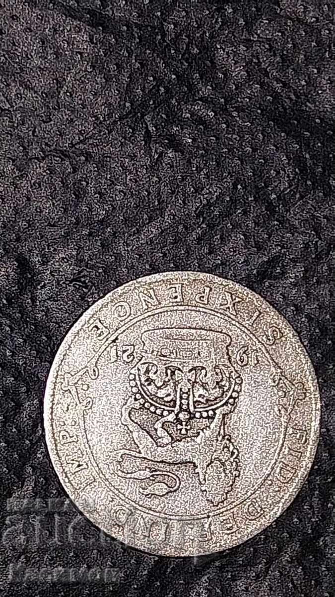 Аукцион Сребърна монета от Великобритания 6 Пенка 1921 година