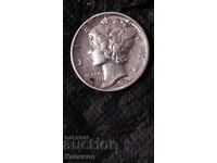 Сребърна рядка монета от САЩ 10 Цента 1941 година.