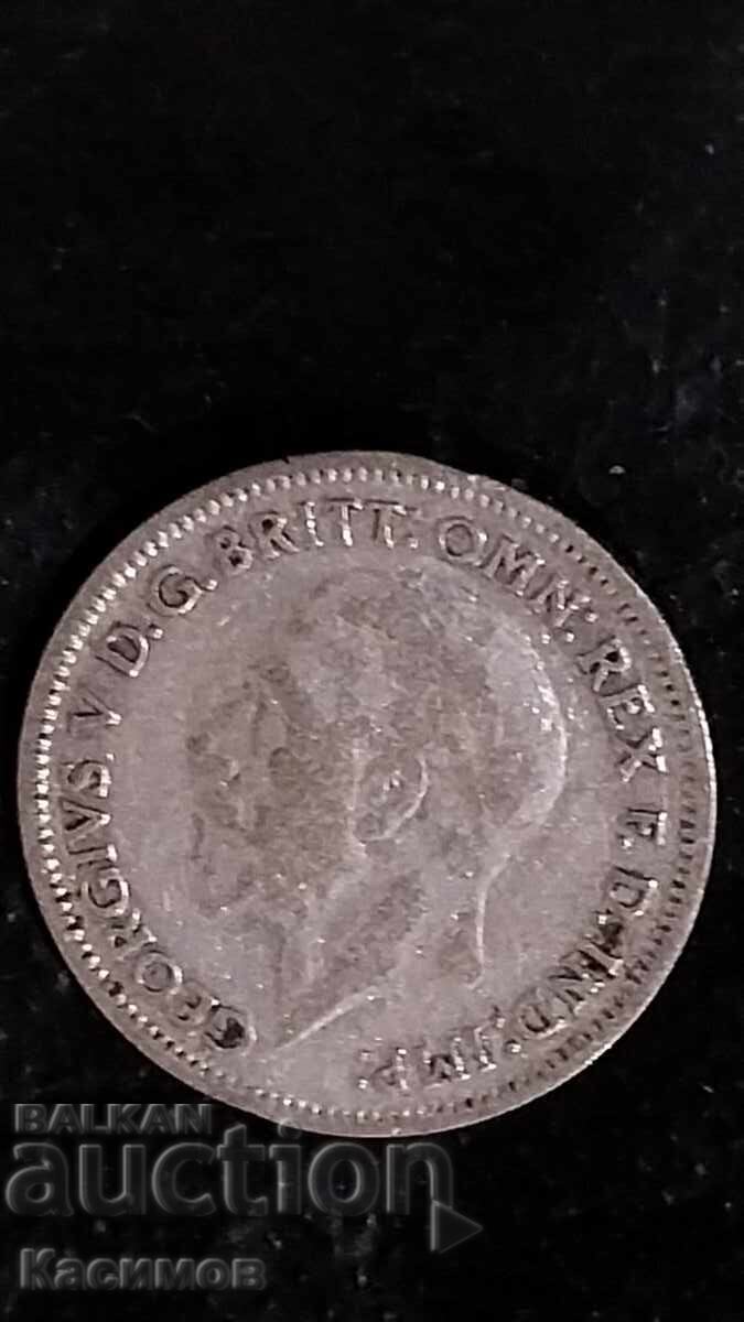 Παράδοση Ασημένιο νόμισμα από το Ηνωμένο Βασίλειο 6 Πένες 1931