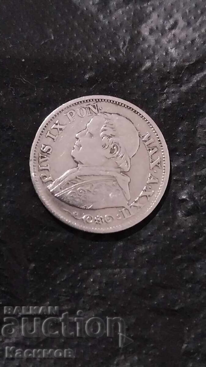 Аукцион Рядка сребърна монета от Ватикана. Италия 10 Солди 1868 годи Аукцион Рядка сребърна монета от Ватикана. Италия 10 Солди 1868 годи