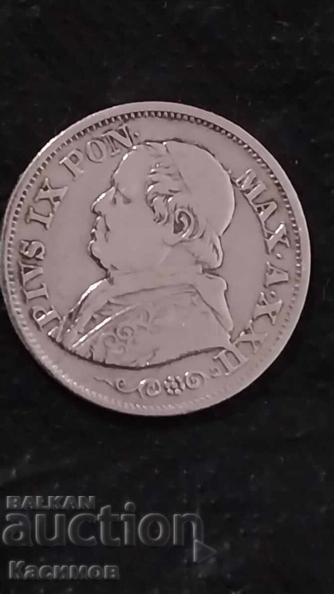 Рядка сребърна монета от Ватикана. Италия 10 Солди 1868 годи - 7 Рядка сребърна монета от Ватикана. Италия 10 Солди 1868 годи - 7