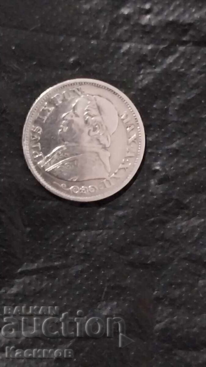 Rare Silver Coin from Vatican. Italy 10 Soldi 1868 Year