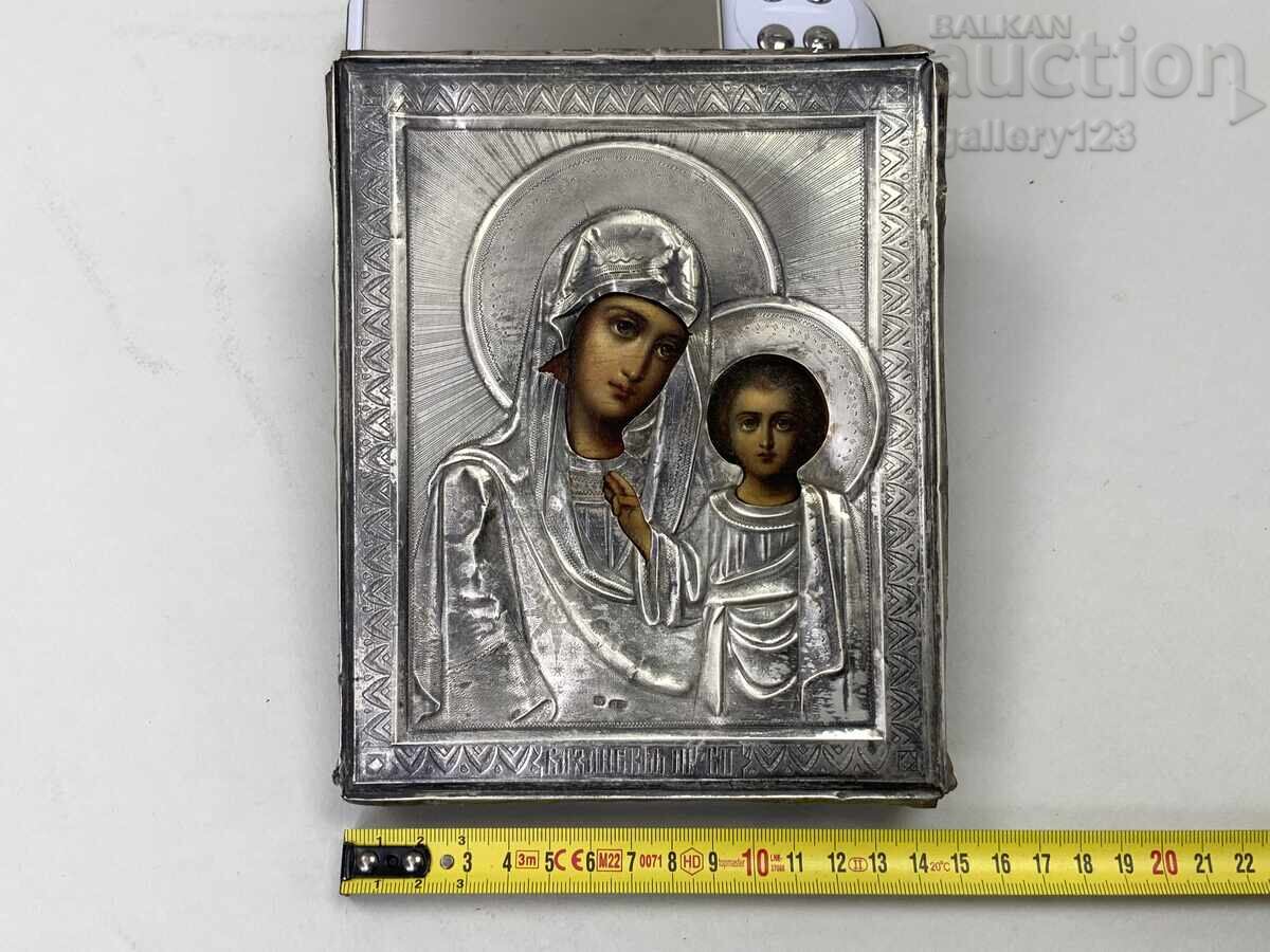 Стара икона царска Русия сребро 84 рисувана - 7