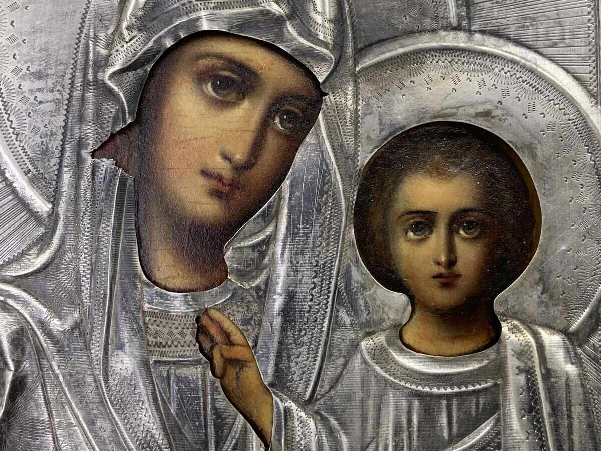 Стара икона царска Русия сребро 84 рисувана