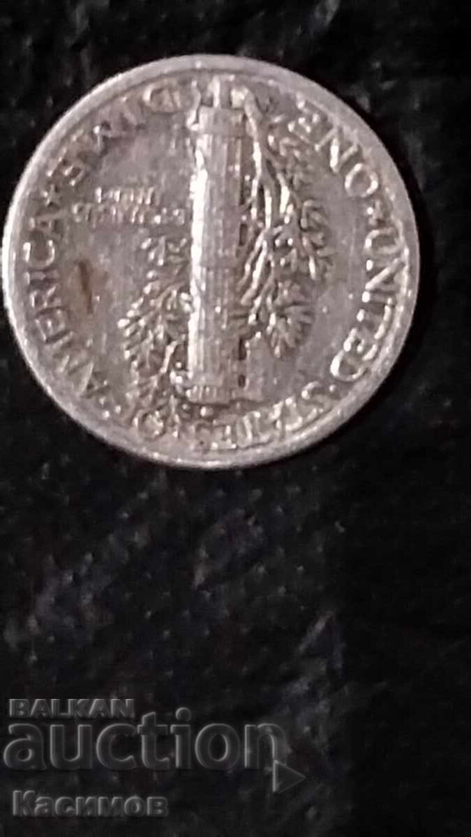 Аукцион Сребърна монета САЩ 10 Цента 1944 година нова монета.
