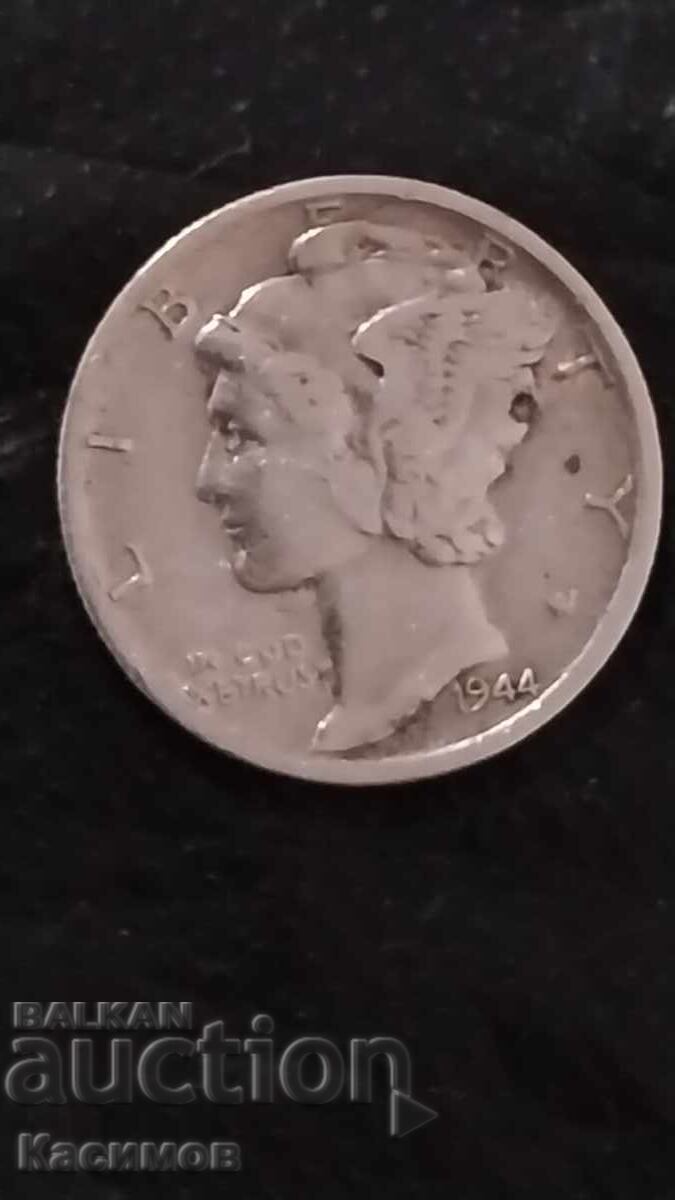 Сребърна монета САЩ 10 Цента 1944 година нова монета. Сребърна монета САЩ 10 Цента 1944 година нова монета.