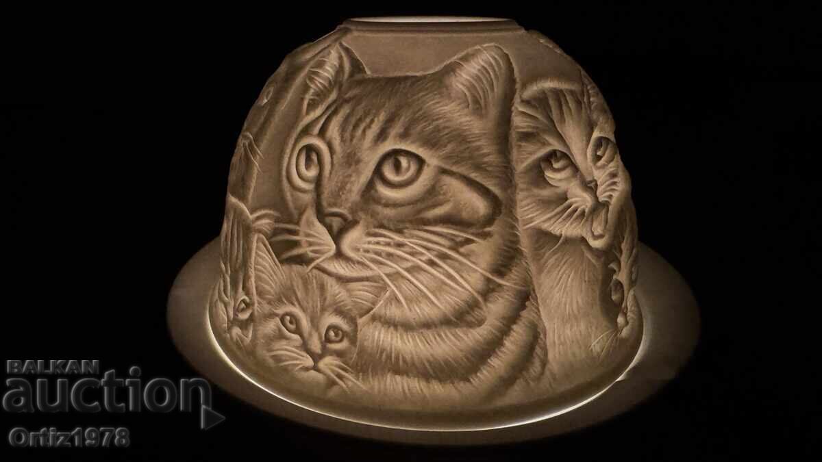 Licitație Suport de lumânare de ceai superb, pisicuțe – Porțelan fin!