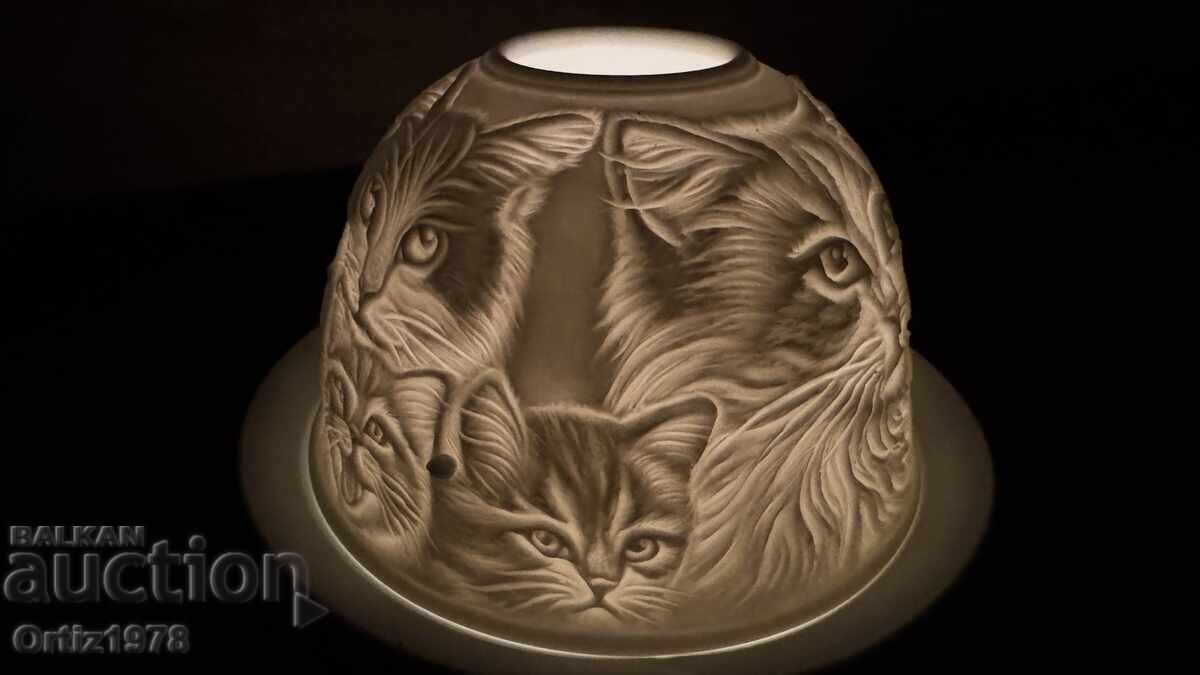 Livrarea Suport de lumânare de ceai superb, pisicuțe – Porțelan fin!