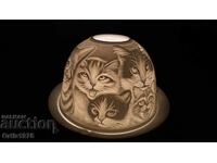 Suport de lumânare de ceai superb, pisicuțe – Porțelan fin!