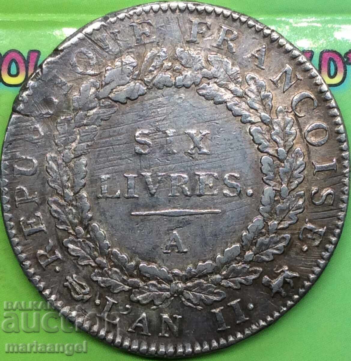 Ecu de 6 livre 1793 Franța AN II 29,45g Argint cu preț € 480.00 | 938.80 BGN