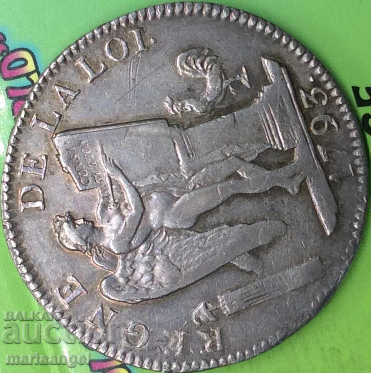 Licitație Ecu de 6 livre 1793 Franța AN II 29,45g Argint