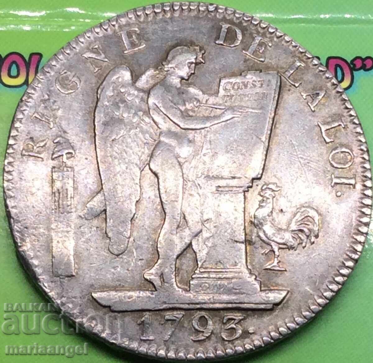 Ecu de 6 livre 1793 Franța AN II 29,45g Argint - 5