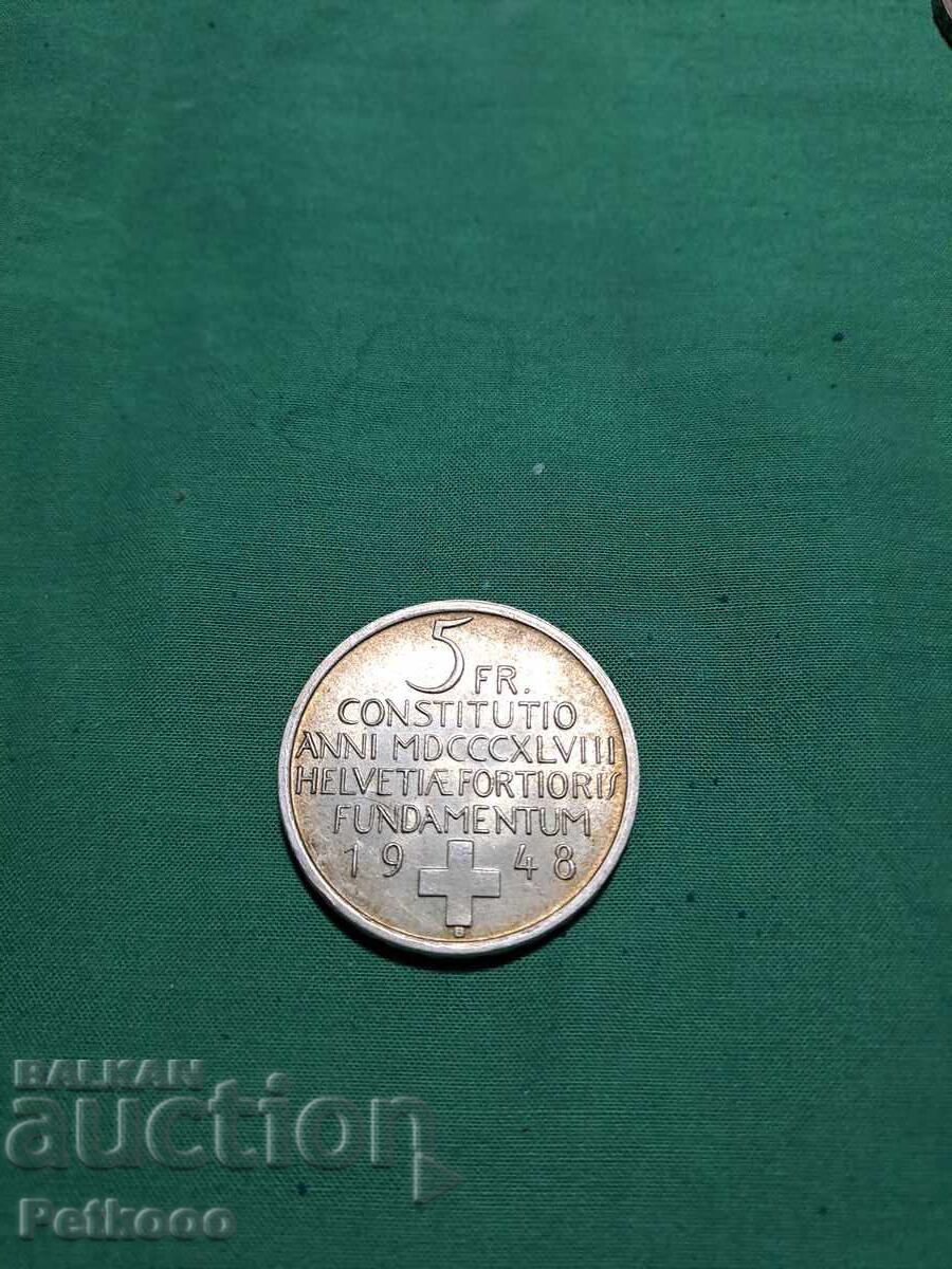 Monedă comemorativă de argint de 5 franci elvețieni din 194 Monedă comemorativă de argint de 5 franci elvețieni din 194