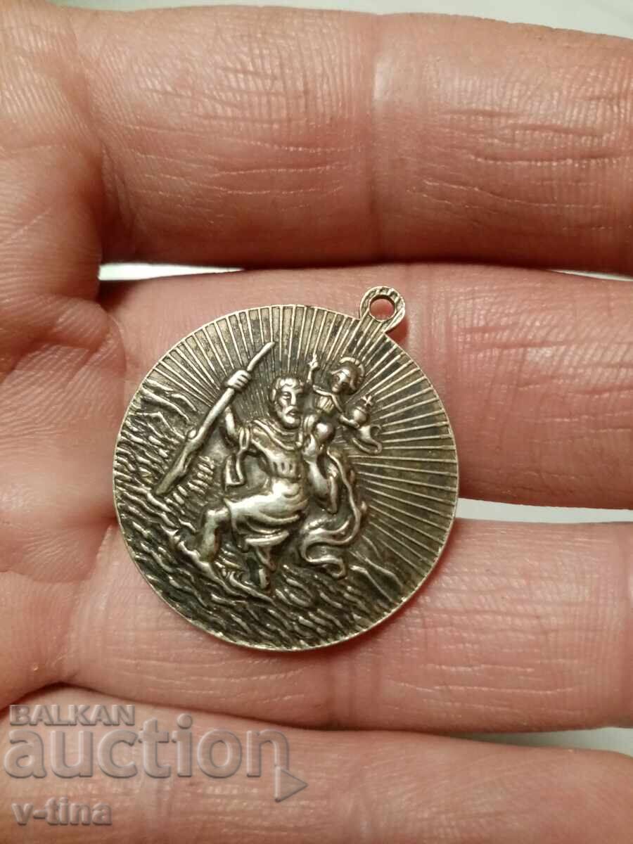 Ασημένιο μετάλλιο πακέτο μενταγιόν βάπτιση παλαιό εικόνα άγιος με τιμή € 0.01 | 0.02 BGN