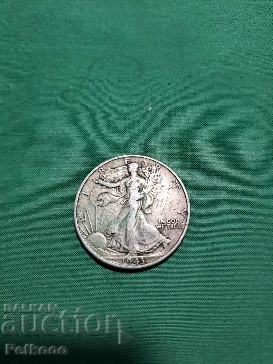 Monedă de argint de jumătate de dolar "Walking Liberty" din 1944