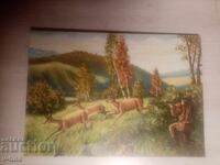 Παλαιός πίνακας ζωγραφισμένος με λάδι, υπογεγραμμένος, κυνηγός ελαφιού, ελαφιού