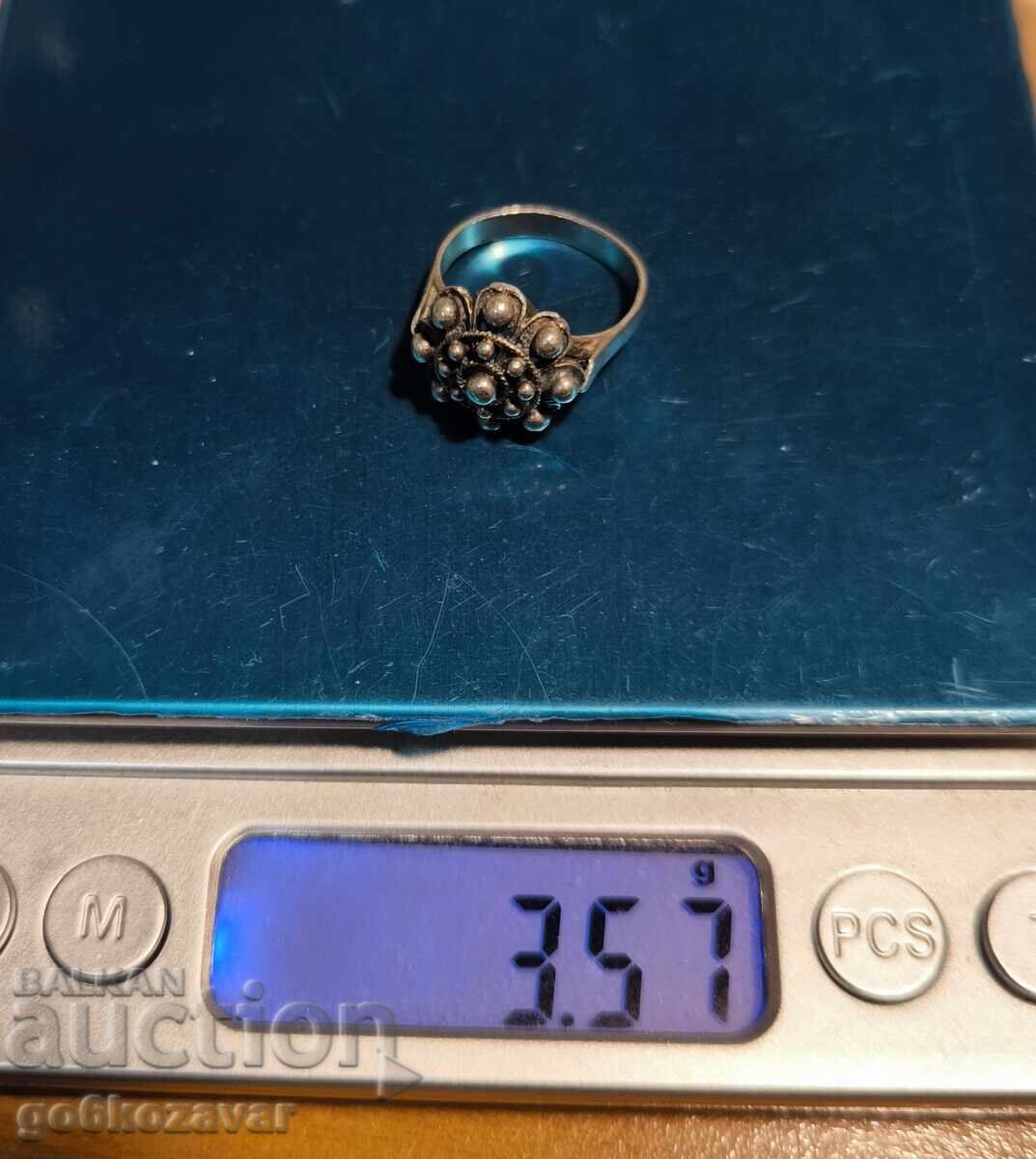 Αρχαίο ασημένιο δαχτυλίδι με σήμα πάνω από 0,950 Χειροποίητο - 7