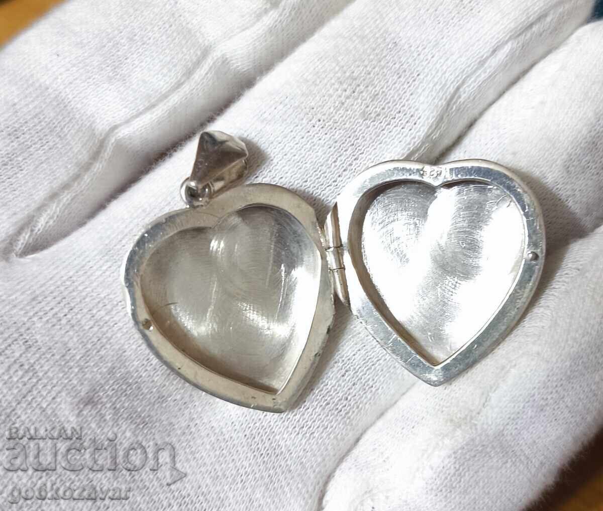 Ασημένιο μενταγιόν καρδιά που ανοίγει – κομψό vintage στυλ - 5