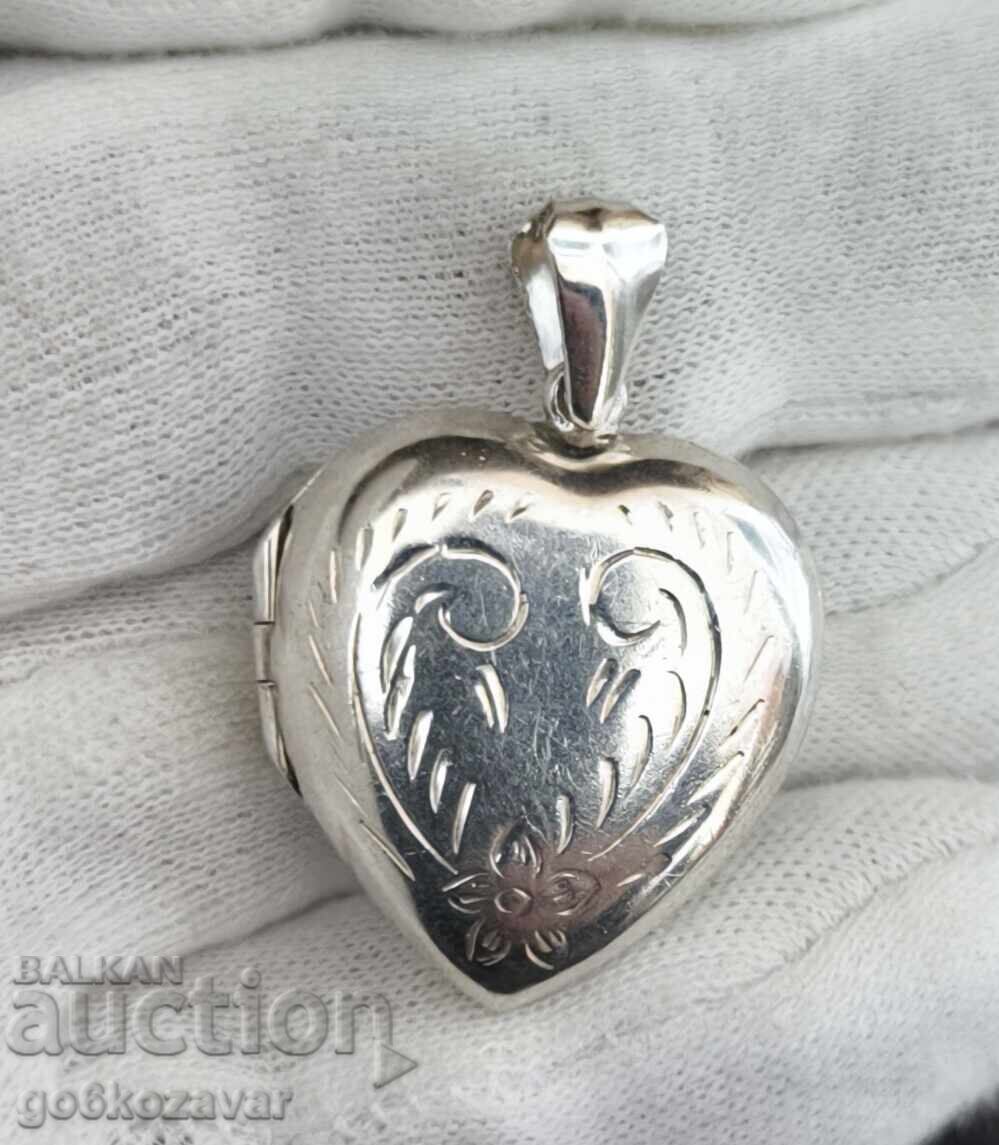 Ασημένιο μενταγιόν καρδιά που ανοίγει – κομψό vintage στυλ