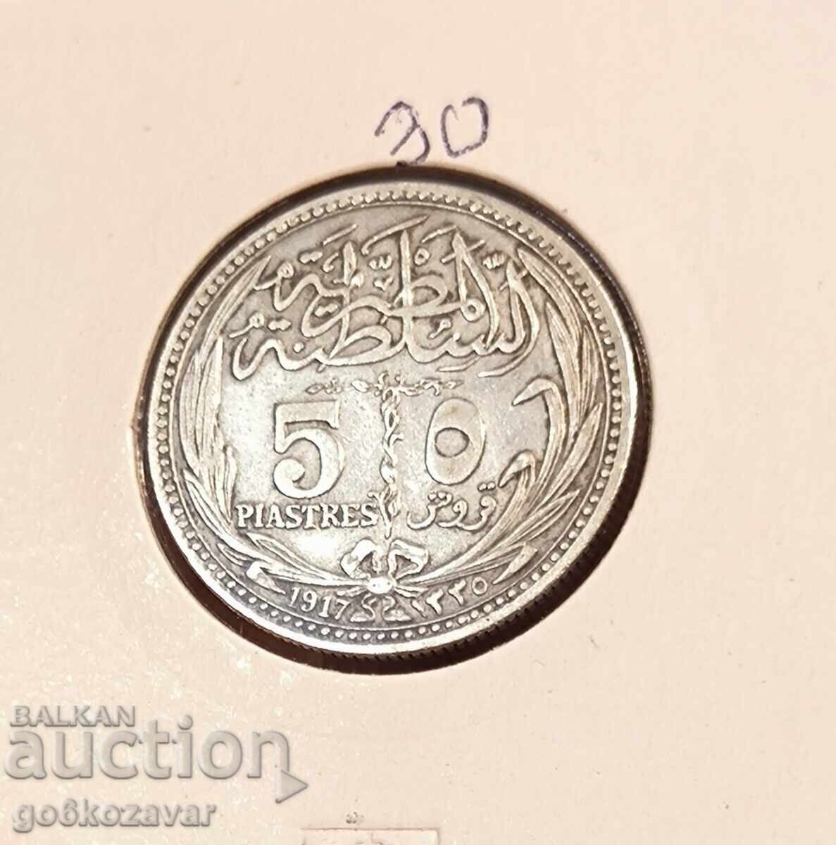 Egipt 5 Piastri 1917 Argint 1974 revers rotit greșeală!