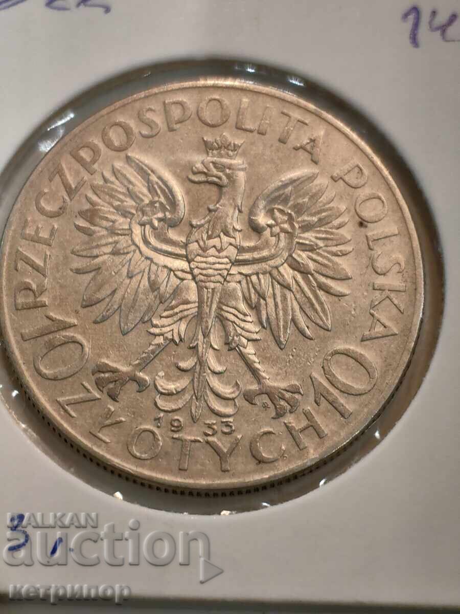 10 zloti Polonia 1933 argint