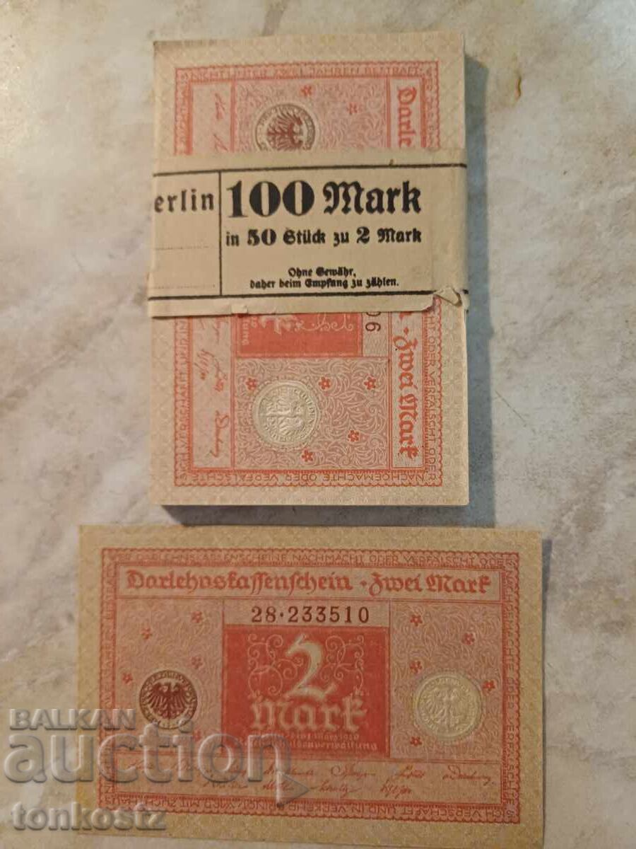 Πακέτο 50τμχ. χαρτονομίσματα των 2 μάρκων Πακέτο 50τμχ. χαρτονομίσματα των 2 μάρκων