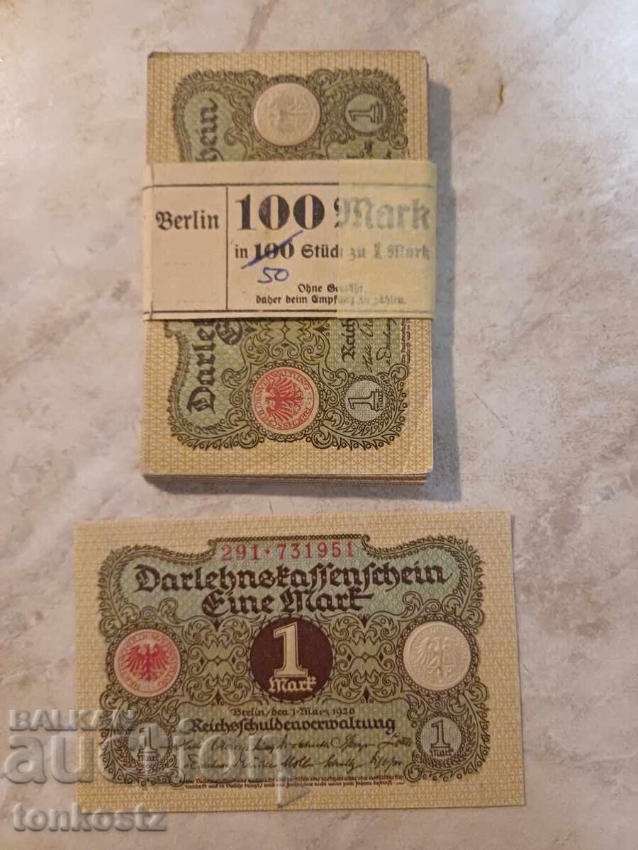 50 бр. Банкноти по 1 марка 1920г 50 бр. Банкноти по 1 марка 1920г