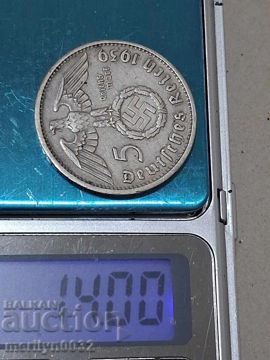 Livrarea Monedă 5 mărci 1939 Germania al Treilea Reich argint