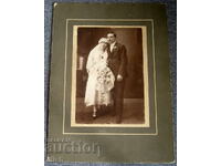 Стара семейна сватбена снимка твърд картон фото