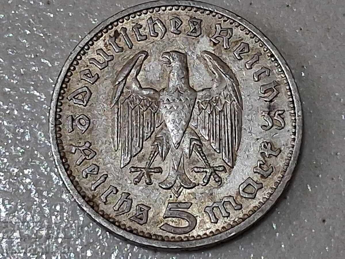 5 Mark Coin 1935 Germany Third Reich Silver