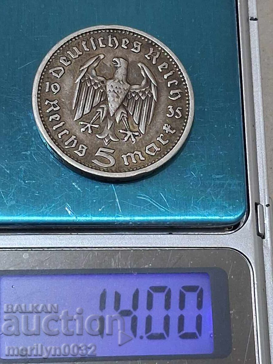 Livrarea Monedă 5 mărci 1935 Germania Reichul al III-lea argint