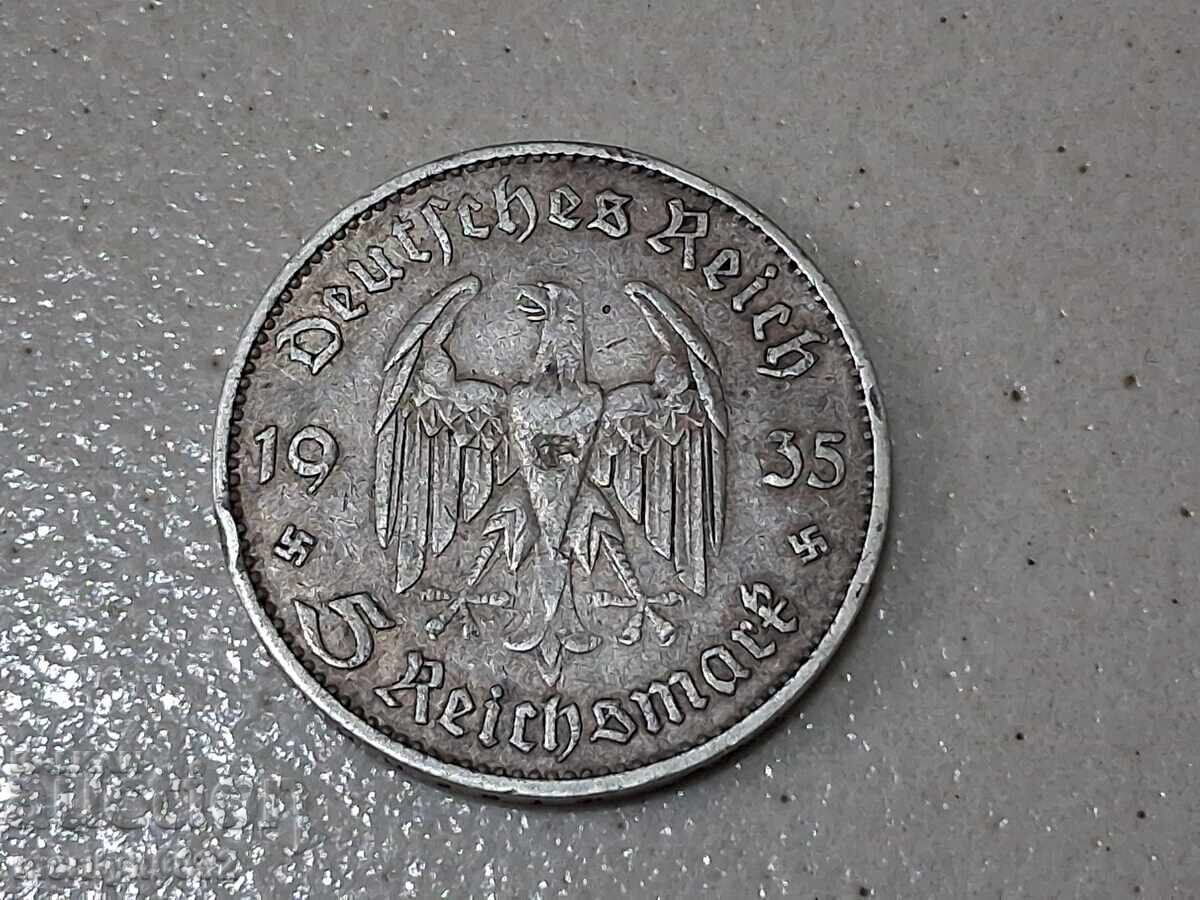 5 Mark Coin 1935 Germany Third Reich Silver