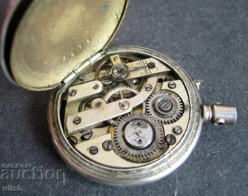 Цилиндър стар джобен часовник сребърен /порцеланов циферблат - 5