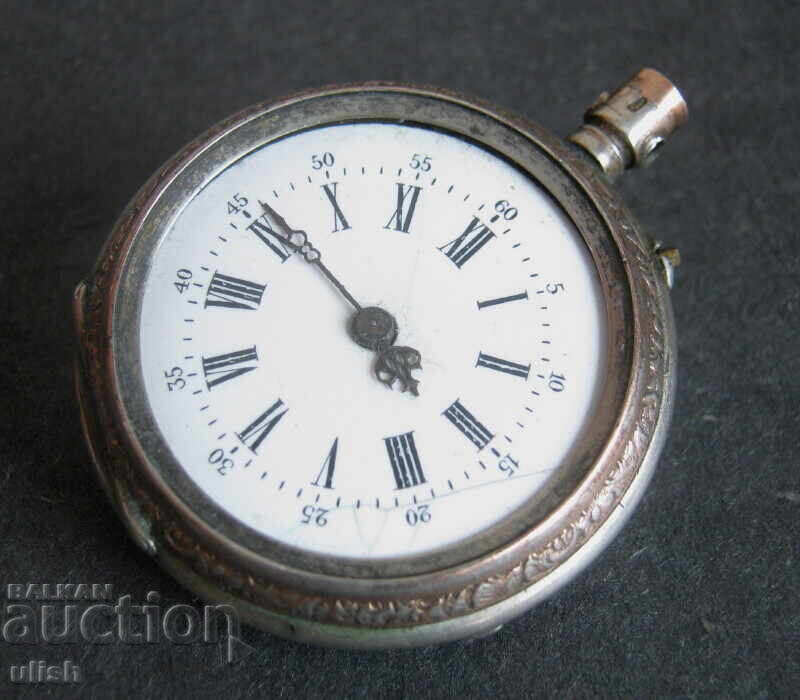 Цилиндър стар джобен часовник сребърен /порцеланов циферблат