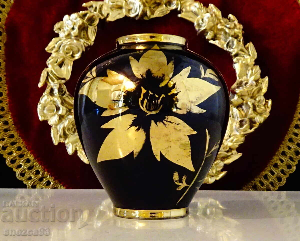 Πορσελάνινο βάζο, χρυσό, κοβάλτιο, χειροποίητο - 6