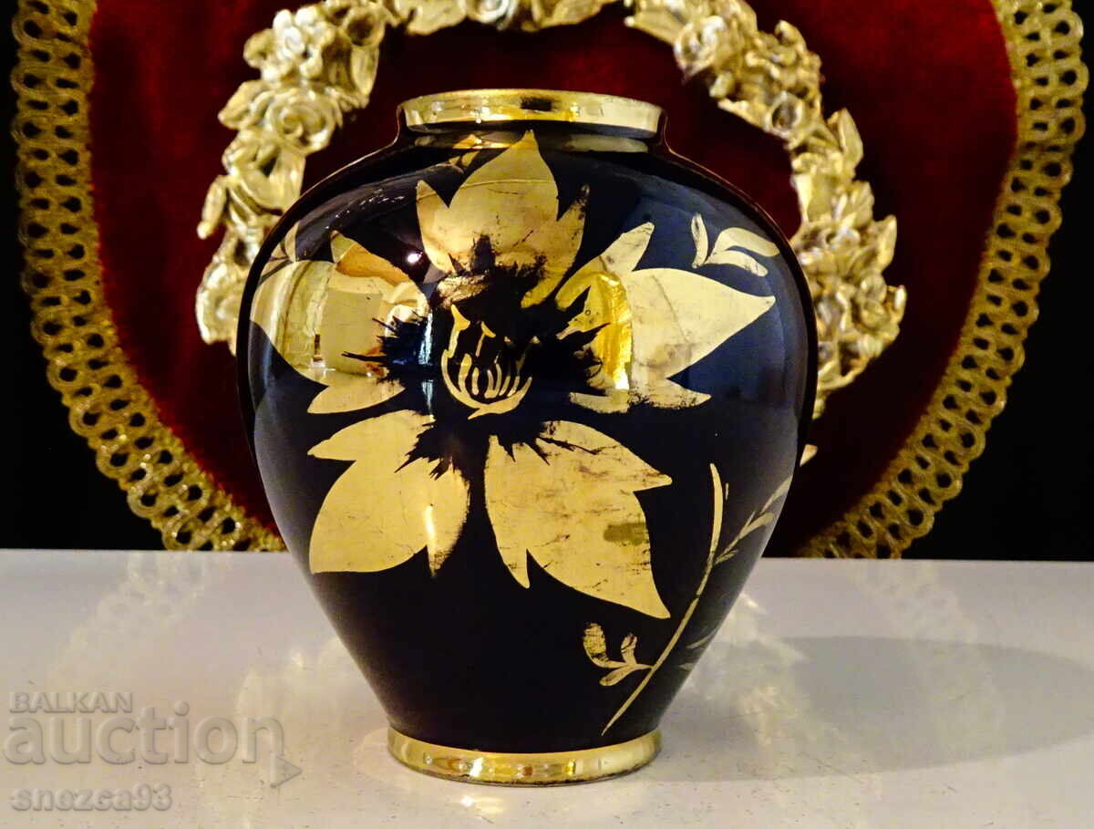 Πορσελάνινο βάζο, χρυσό, κοβάλτιο, χειροποίητο