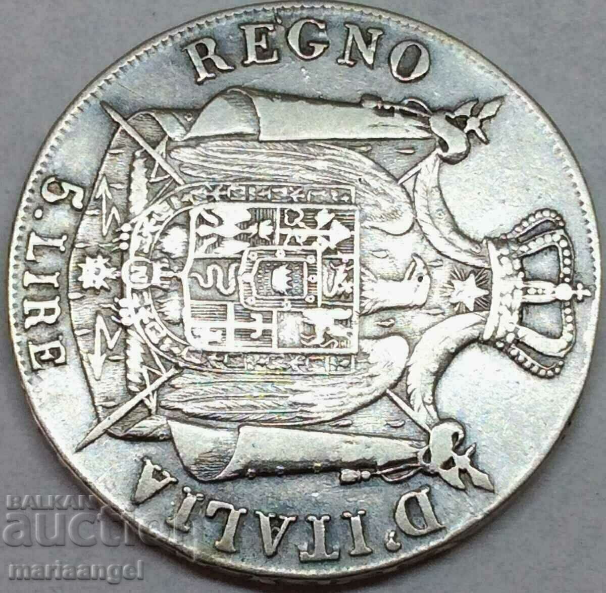 Livrarea 5 lire 1808 Italia Napoleon M - argint Milano