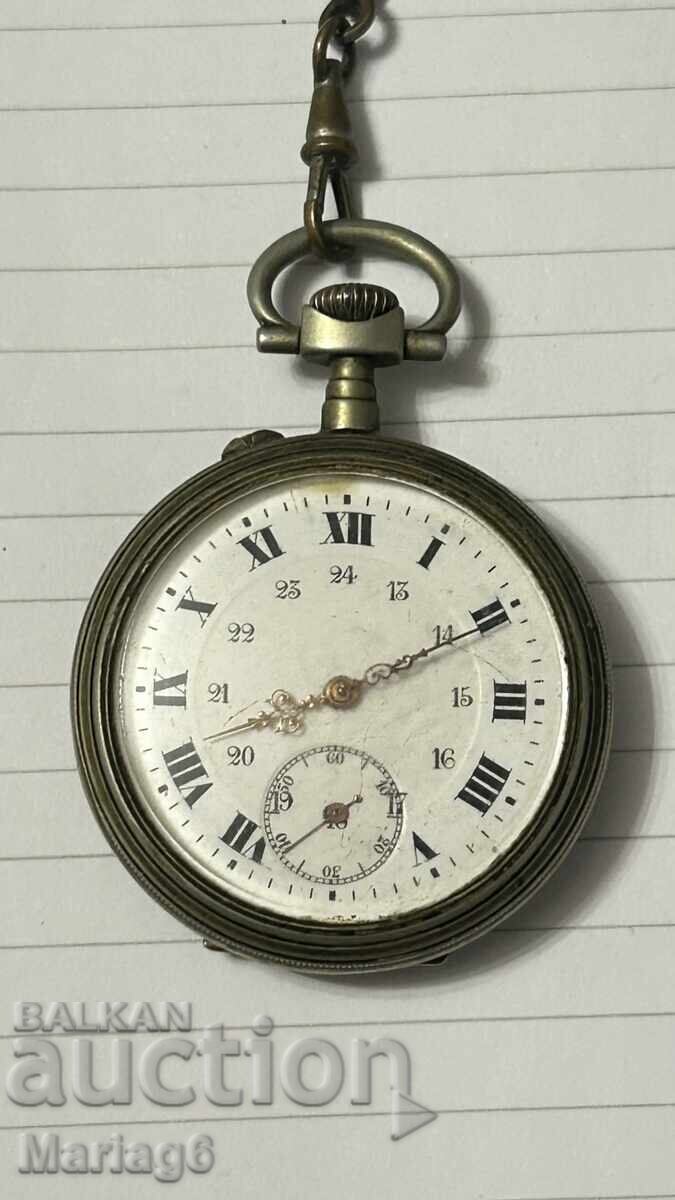 Аукцион Сребърен джобен часовник с кюстек не работи