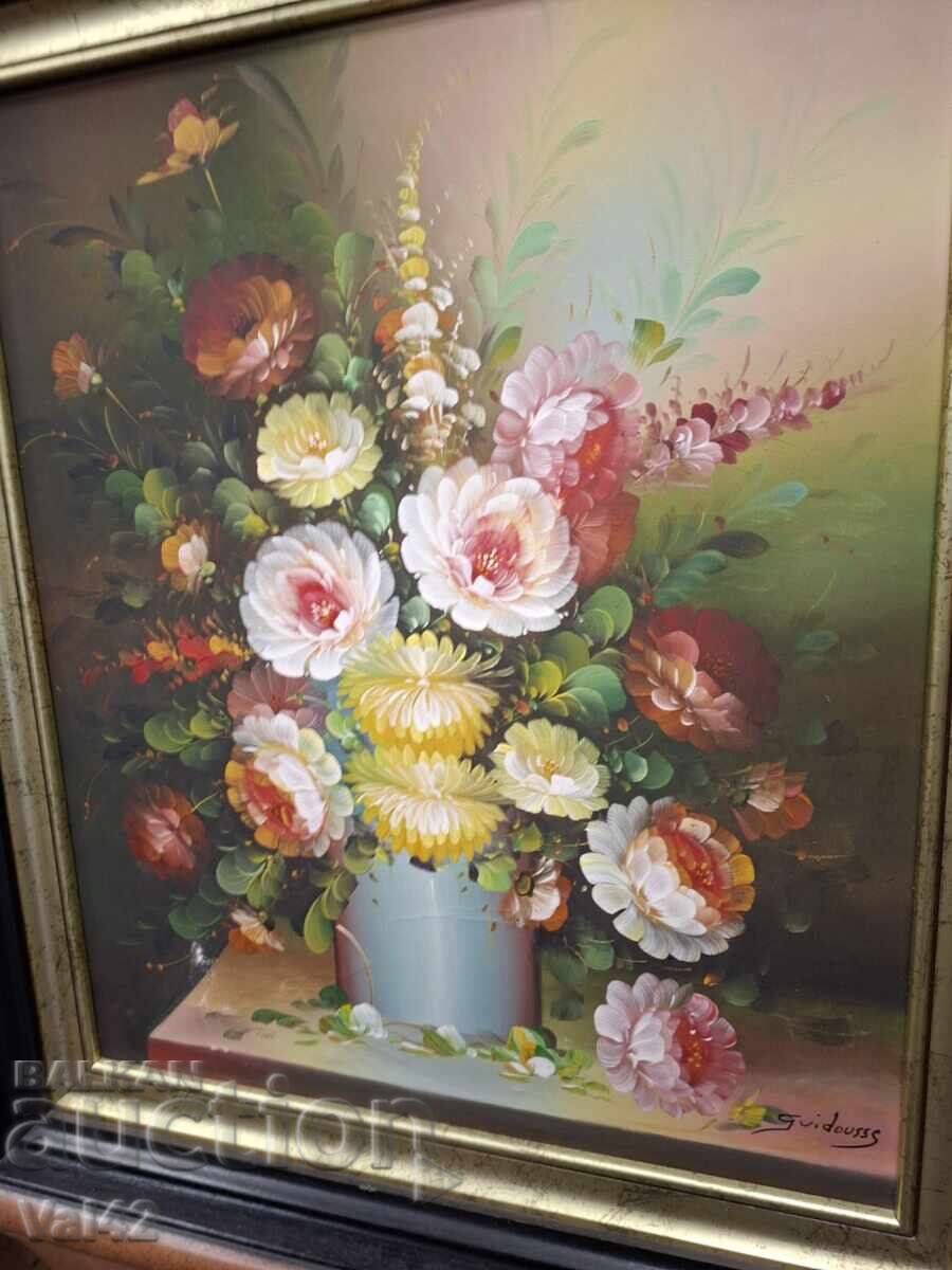 Πίνακας – Πολύχρωμη σύνθεση με λουλούδια, ελαιογραφία σε καμβά - 5