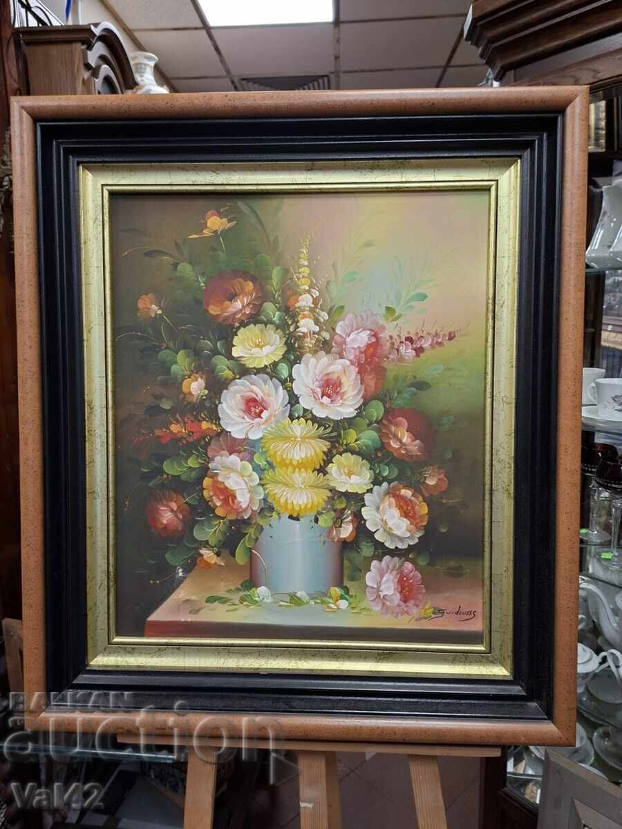 Πίνακας – Πολύχρωμη σύνθεση με λουλούδια, ελαιογραφία σε καμβά