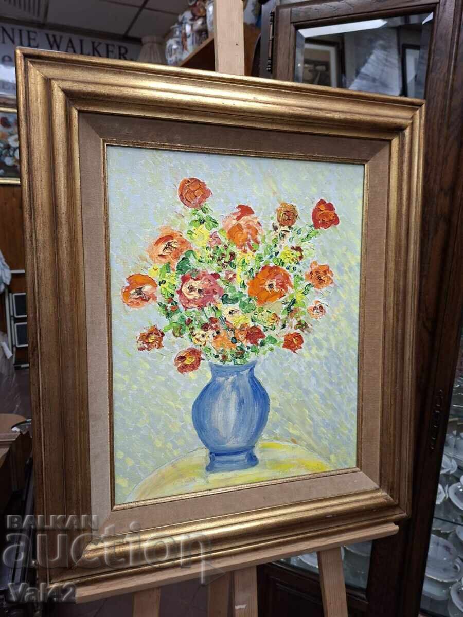 Δημοπρασία Πίνακας – Λουλούδια σε βάζο, ελαιογραφία σε καμβά