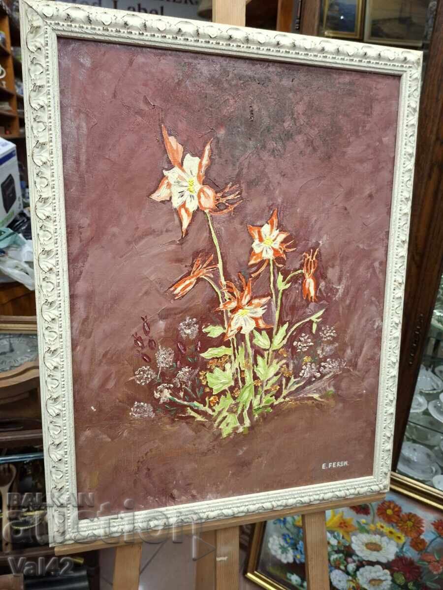 Картина „Цветя“, E. Ferun – маслени бои върху платно с цена € 0.01 | 0.02 лв.